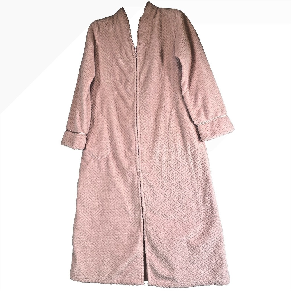 Charter Club Womens M Plush Textured Bathrobe Full Zip Dusty Rose Modern Warm